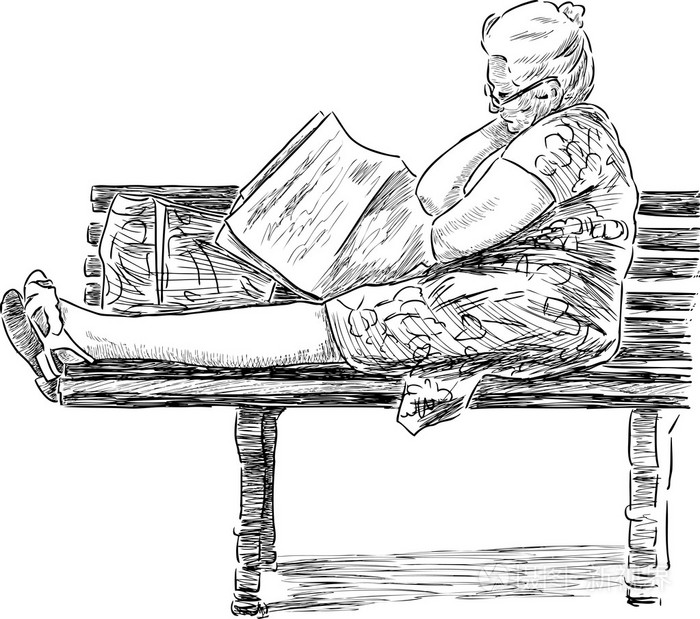 老妇在公园的长椅上