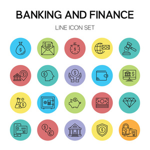 银行和金融线图标, 矢量插图