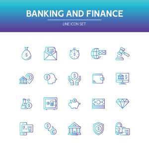 银行和金融线图标, 矢量插图