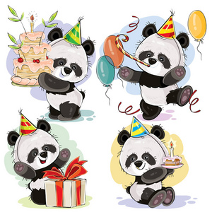 熊猫宝宝生日快乐向量集图片