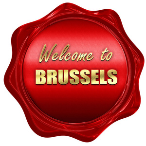 欢迎来到布鲁塞尔，3d 渲染，红蜡封