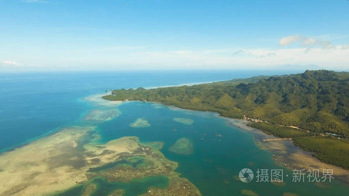 鸟瞰图热带环礁湖, 大海, 沙滩.热带小岛.薄荷岛,菲律宾