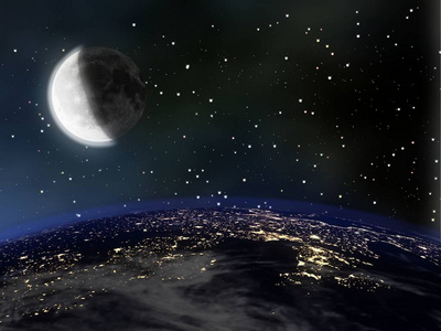 太空中的地球和月亮照片