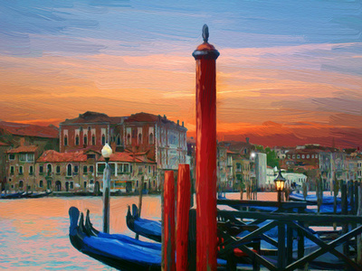 威尼斯，意大利。在油画风格的插图