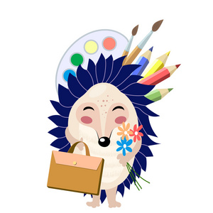 卡通可爱上學可爱的卡通蓝色刺猬去上学照片