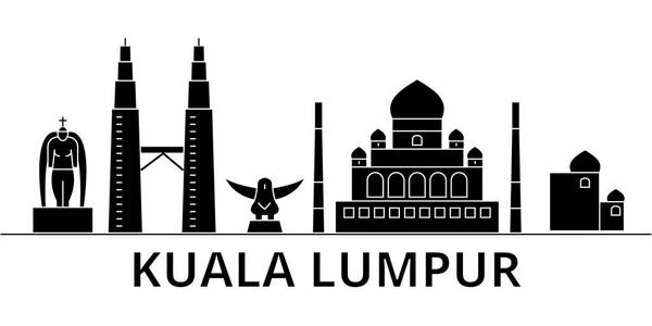 吉隆坡马来西亚建筑矢量城市天际线 旅行城市标志性建筑，建筑，景观孤立的目光投向背景
