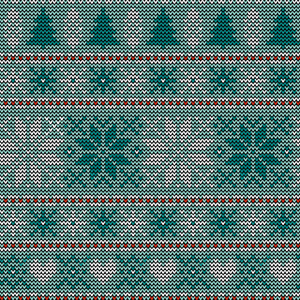 无缝圣诞北欧针织矢量图案冷杉树, 雪花, 花或心