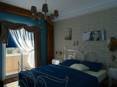 在蓝色色调典雅的卧室