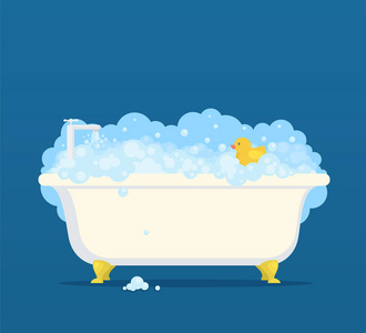 带肥皂泡和可爱鸭的浴缸