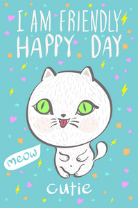我友好快乐的一天，可爱的喵猫插图矢量