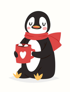 圣诞节企鹅矢量卡通可爱的小鸟庆祝圣诞节 playfull 快乐企鹅脸微笑