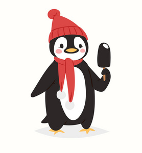 圣诞节企鹅矢量卡通可爱的小鸟庆祝圣诞节 playfull 快乐企鹅脸微笑插画