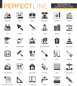 黑色经典建筑和施工工具 web 图标集。上门维修项目