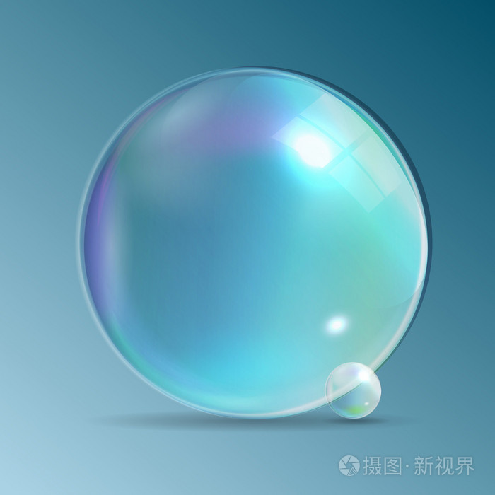 深蓝色背景上的透明的泡泡矢量图