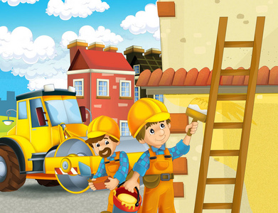 动画片场面与建筑工地工作者做一些工作例证为孩子