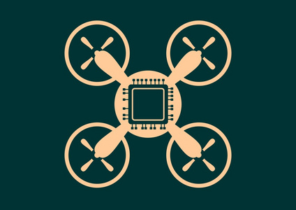 无人驾驶直升机图标。计算机芯片符号