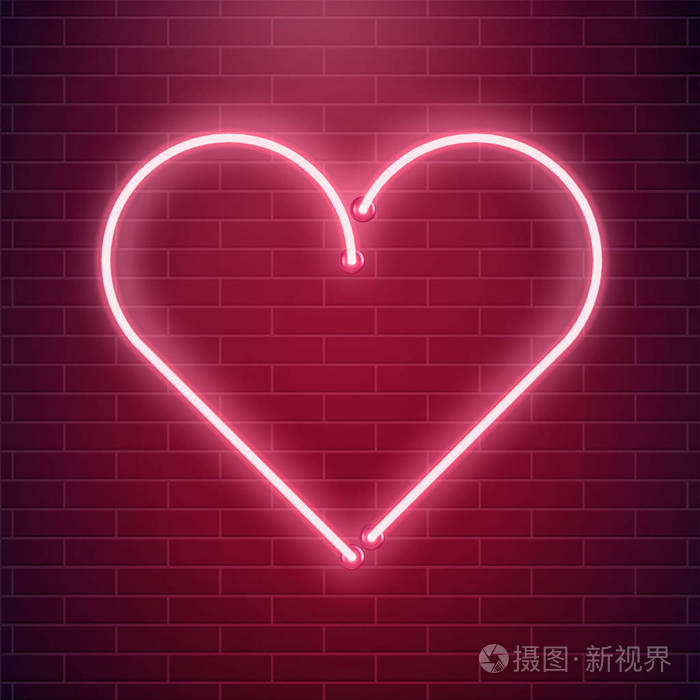 霓虹灯的心。红色荧光光矢量图。情人节邀请卡概念。爱情和浪漫的背景