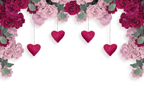 情人节或结婚日的主题。分离的玫瑰和心脏