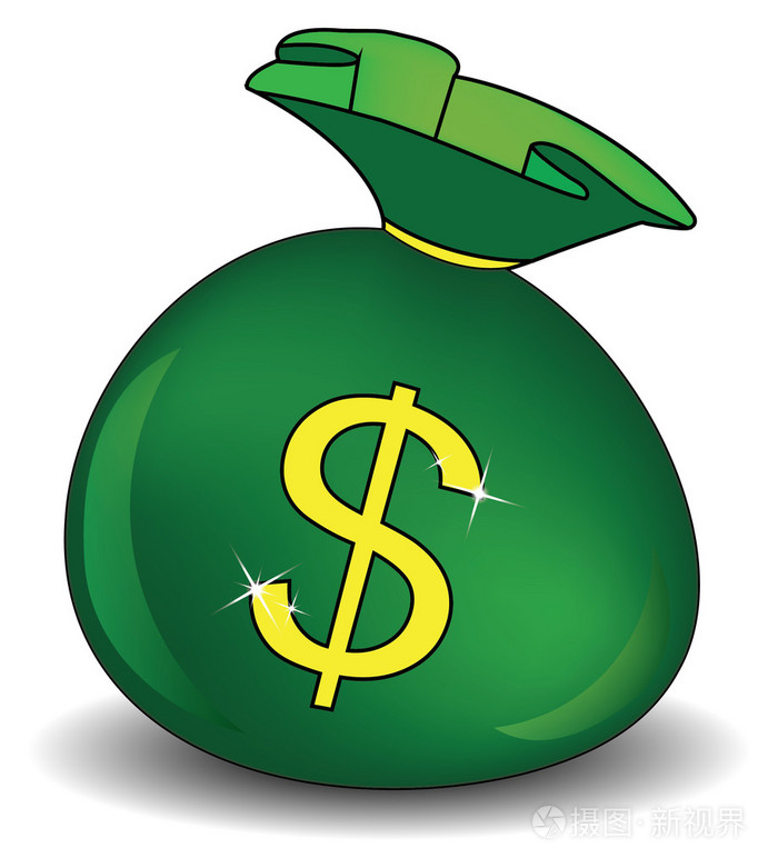 绿色的钱袋子与白色背景上的美元符号矢量图
