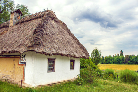 乌克兰的小屋茅草坡耕地近