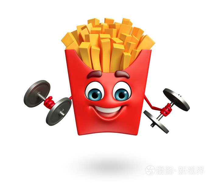 卡通人物的法式炸薯条