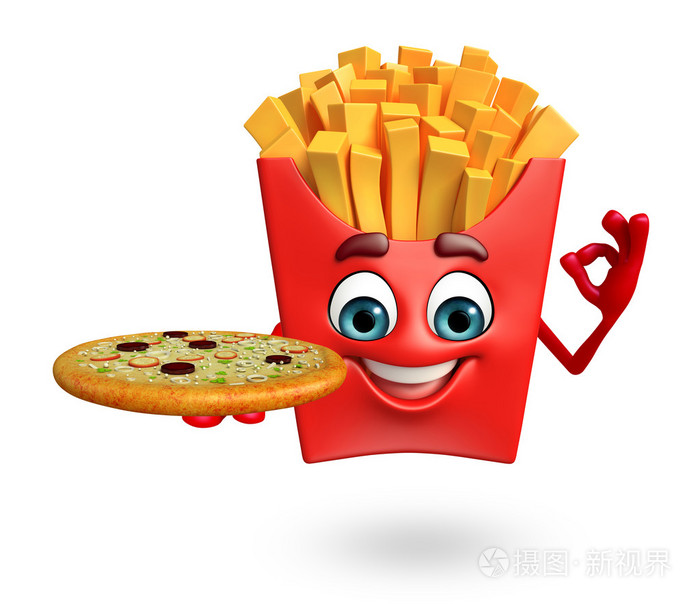 卡通人物的法式炸薯条