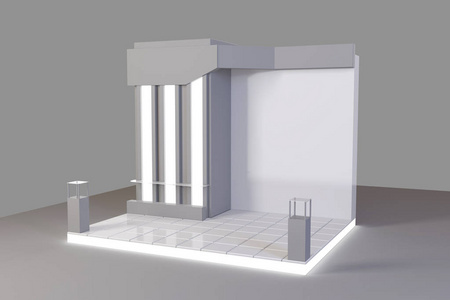 展示台白色展览展示台, 展览轮, 3d 渲染设备可视化, 白色背景空间