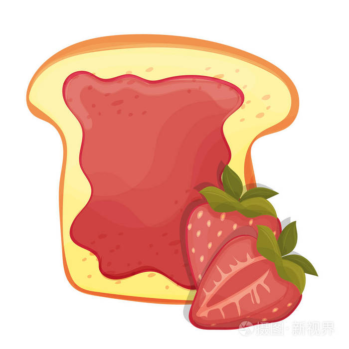 烤面包片三明治红草莓果酱早餐