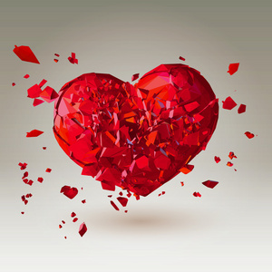 对低聚背景多边形 3d 破碎的心照片