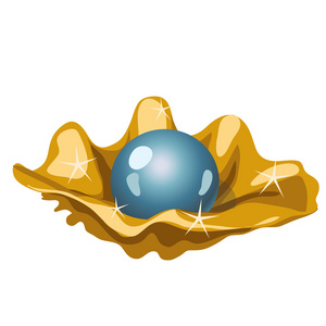 在金黄色的外壳,矢量图像的单个蓝色珍珠照片