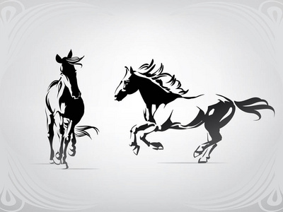 奔跑的马的剪影照片