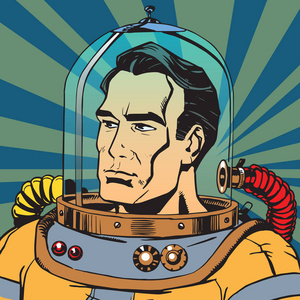 的复古宇航员男人的肖像照片