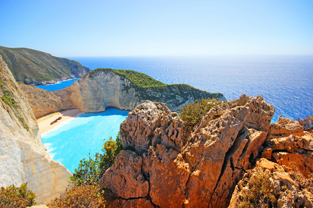 Navagio 海滩，沉船，希腊扎金索斯