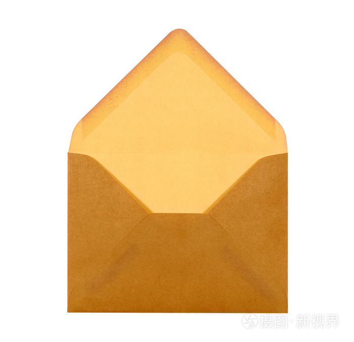 孤立在白色背景上的打开棕色马尼拉纸信封