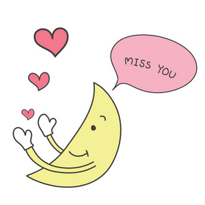 用词的黄色的月亮手绘可爱发送粉红色心想念你 v照片