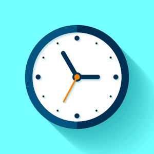 在平面样式，在蓝色背景上的计时器的时钟图标。商务周刊。你项目的矢量设计元素