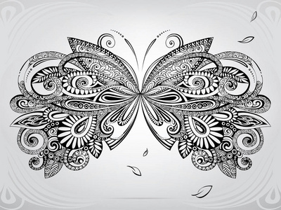 和设计项目中的应用在童话故事中的人物步行穿过森林的蝴蝶在她的头发