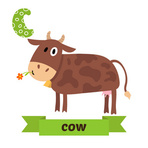 牛童牛. c信. 可爱的儿童动物字母在矢量. 有趣的照片