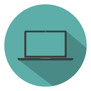 笔记本电脑图标平面样式与阴影的绿色背景,矢量图照片