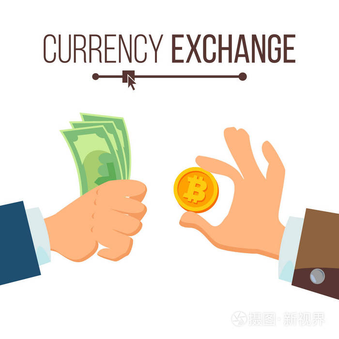 钱货币交换概念向量美元和比特币财务孤立的插图