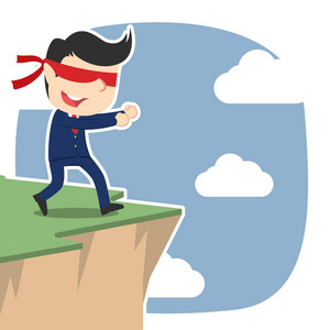 被蒙住眼睛的商人走到悬崖边照片