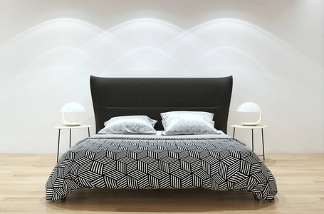 现代明亮的卧室内饰3d 渲染插图