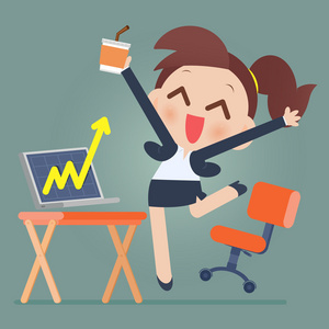 成功的女商人从玩股票照片