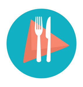 食品符号标志插图.用餐平面颜色图标的圆形轮廓. 包括6个奖金图标.