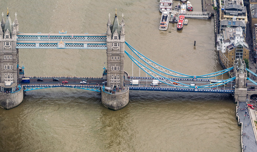 从直升机，伦敦的塔桥鸟瞰图