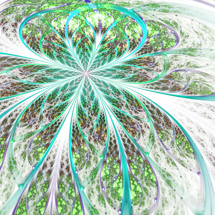 淡绿色的分形花数字为图形创意设计图稿