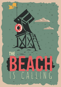 海滩夏日海报设计与海滩救生员抢救塔例证