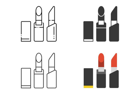 唇膏矢量图标集线条平面字形和平面样式