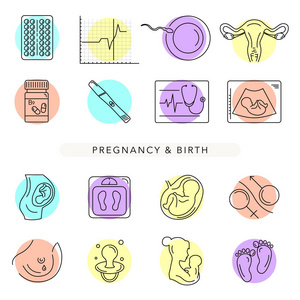 妊娠和分娩。矢量线图标