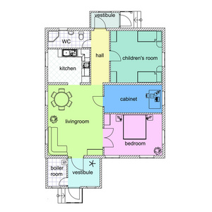 现代公寓的平面图。多彩的 2d 矢量的蓝图。建筑背景